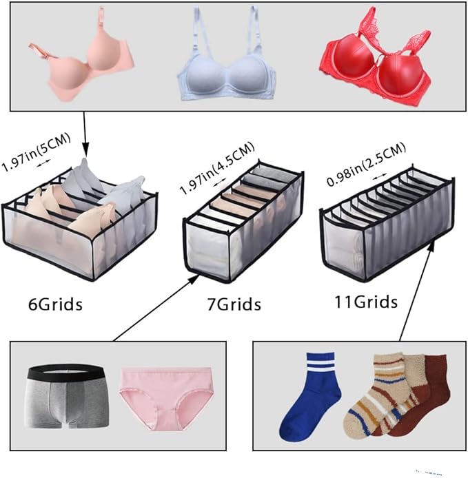 HSLFUAI 10 Pack Drawer Organizer for Bra, Underwear, Sock,Tie Foldable Closet Organizer Drawer Soft Fabric Dresser Drawer Div