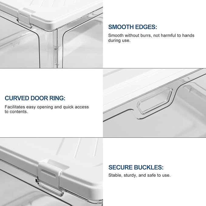 HYBRIDEAS 3-Pack Clear Stackable Storage Bins with Lids Magnetic Doors Open Front Foldable Folding Plastic Craft Containers L