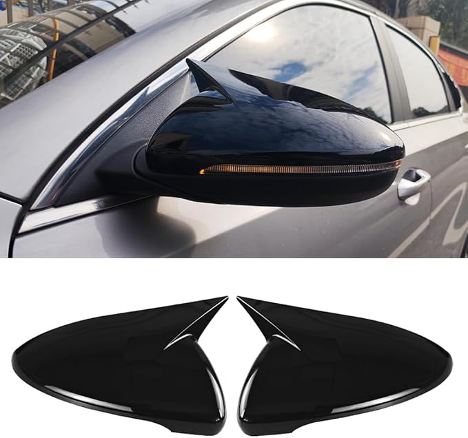 Compatible with Kia Forte Mirror Cover 2019 2020 2021 2022 2023 2024, Accessories Car Exterior Door Ox Horn Side Rearview Mirror Guard Cover Trim Caps (Glossy Black)