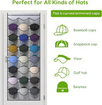 Unjumbly Baseball Hat Rack, 24 Pocket Over-The-Door Hat Organizer with Clear Deep Pockets to Display Baseball Caps Collection
