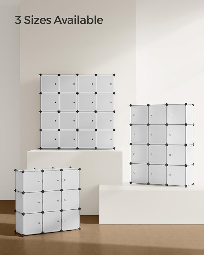 SONGMICS Cube Storage Organizer, Set of 16 Plastic Cubes, Closet Storage Shelves, DIY Plastic Closet Cabinet, Modular Bookcas