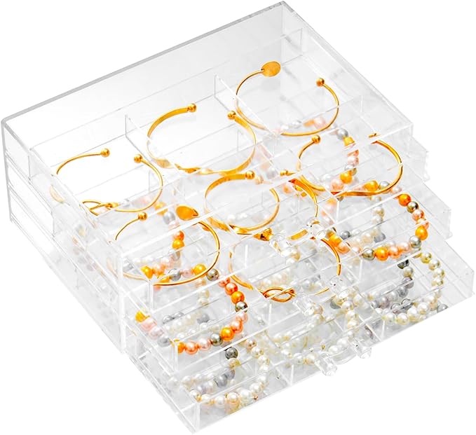 SPAKOWN Earring Organizer, Acrylic Earring Box Large 18 Compartments Jewelry Holder Organizer with 3 Drawers Stackable Earrin