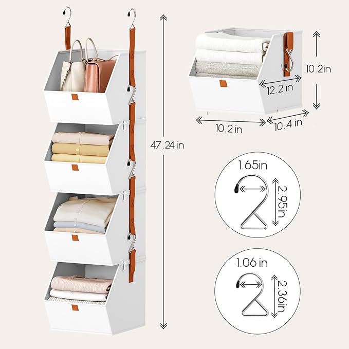 Homsorout Hanging Closet Organizer 4 Tier - Clothes Hanging Shelves, Space-Saving Closet System, Fabric Storage Bins Bedroom 