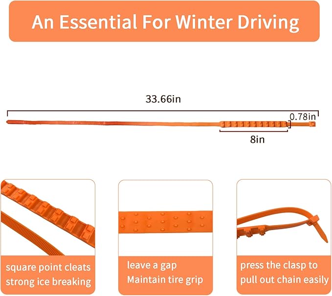 Universal Anti-Skid Snow Tire Chains for Cars SUV Trucks - Adjustable 14-19 Inch Emergency Winter Traction Tire Chains, Easy 