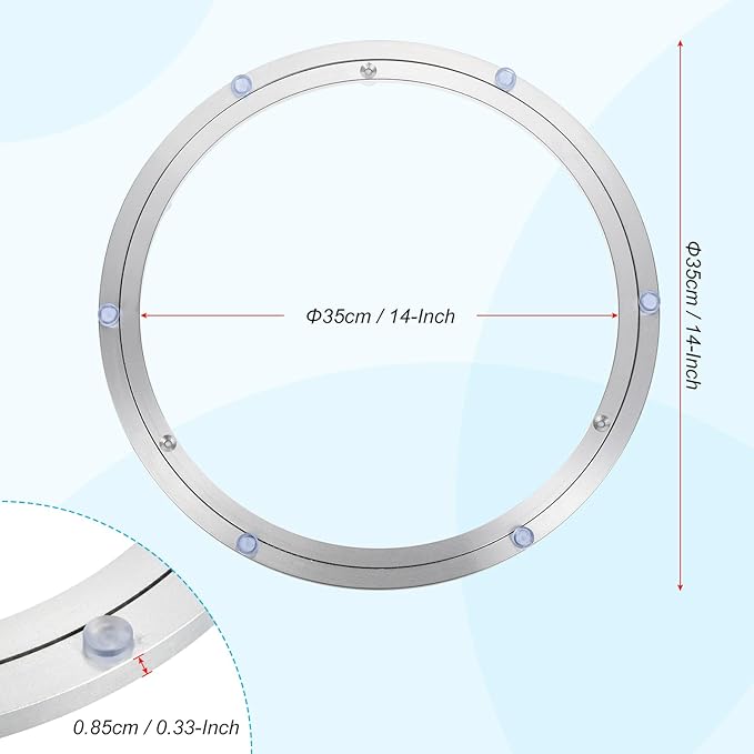 uxcell Aluminium Lazy Susan Turntable Bearing, 14 inch Round Rotating Bearing Turntable Base for Kitchen Dining Table（Base On