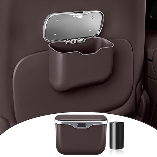 HOLDCY Car Trash Can, Waterproof Multi‑Functional Auto Trash Bin for Door/Console/Seat Back, Universal Vehicle Garbage Can for Car/Truck/SUV Drivers (Brown)