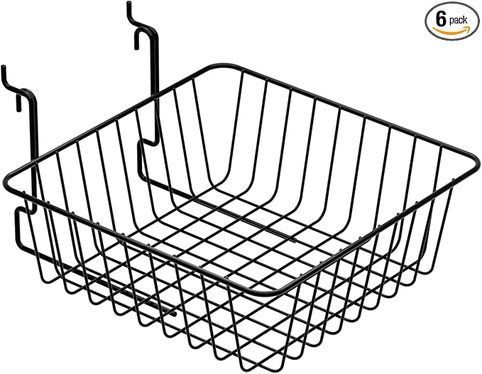 11.8" L x 11.8" D x 3.9"H - 6 pcs Black Wire Baskets for GridWall and SlatWall - Merchandiser Baskets,Grid wall Shelves Hangi