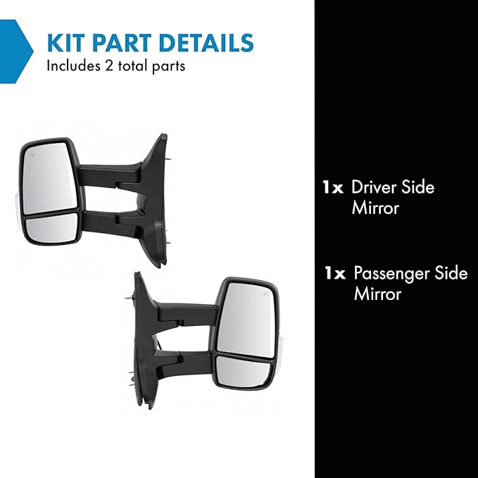 TRQ Driver & Passenger Side Mirror Set Power with Heat Compatible with 2015-2017 Ford Transit-150 Transit-250 Transit-350 Tra