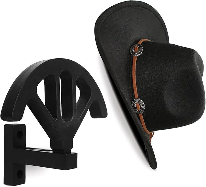 Wall mounted wooden cowboy hat rack, adjustable western cowboy hat rack, used for wide brimmed hats, hat storage, black, for 
