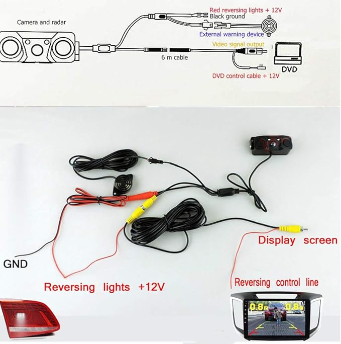 Polarlander 3 in 1 Rear View Camera Waterproof Video Parking Sensor Car Reverse Backup Camerawith 2 Radar Detector Sensors Bi