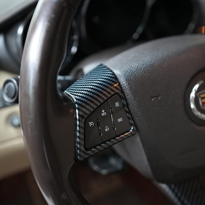 ITrims Car Accessories Steering Wheel Overlay Cover for Cadillac CTS 2008-2013 Accessories Interior Center Console Steering Wheel Button Cover Trim Auto Styling Decoration Sticker ABS Carbon Fiber 3PC