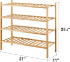 viewcare 4-Tier Bamboo Shoe Rack for Entryway, Stackable | Foldable | Natural, Shoe Organizer for Hallway Closet, Free Standi