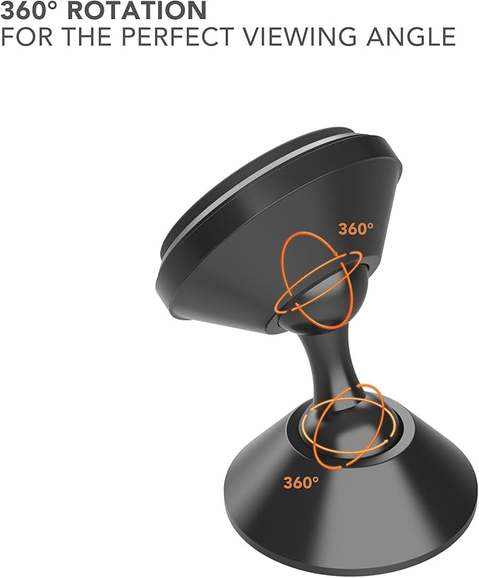 Rokform - Adjustable Magnetic Car Mount, 360 Degree Swivel with 3M VHB Tape, Cell Phone Holder, Aluminum Dashboard Phone Mount Stand for Truck Car & Van (Black)