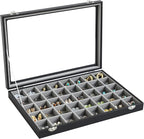 Stratalife Jewelry Organizer 40 Grid Gray Black Jewelry Tray with Clear Dust-proof Lid Velvet Earring Organizer Necklace Ring