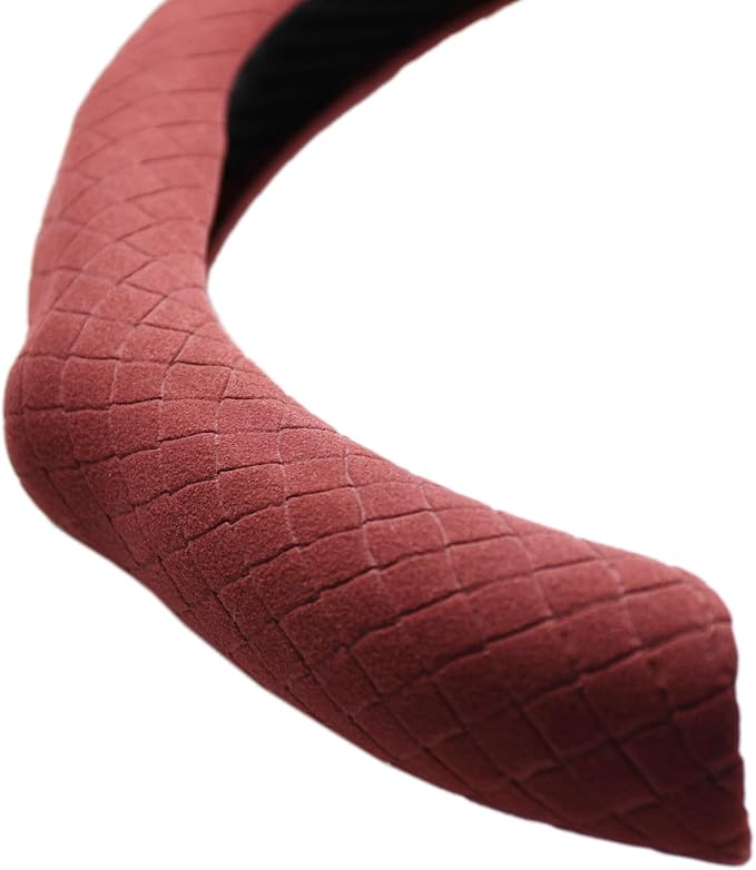 Quick Install Sporty Suede Leather Car Steering Wheel Cover with Braided Grips for All 14½" to 15" Sedan Coupe SUV Pickup 14.
