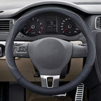 Craedli 14.5-15 Inch Leather Car Steering Wheel Cover, Non-Slip Breathable Auto Steering Wheel Protector Cover, Universal Veh