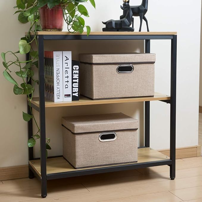 PRANDOM Collapsible Storage Cubes with Lids [1-Pack] Jute Fabric Foldable Storage Boxes Organizer Containers Baskets Bins wit