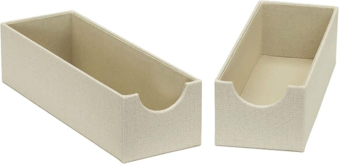 Household Essentials 2-Pack of Drawer Organizers, Sturdy Chipboard With Soft Polyester Cover, Cream Linen