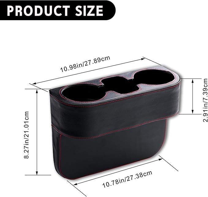Car Cup Holder, PU Leather Auto Front Seat Organizer, Multifunctional Cup Drink Holders, Gap Filler Storage Box Coin Bucket Console Side Pocket Cell Mobile Phone Holder (Black)