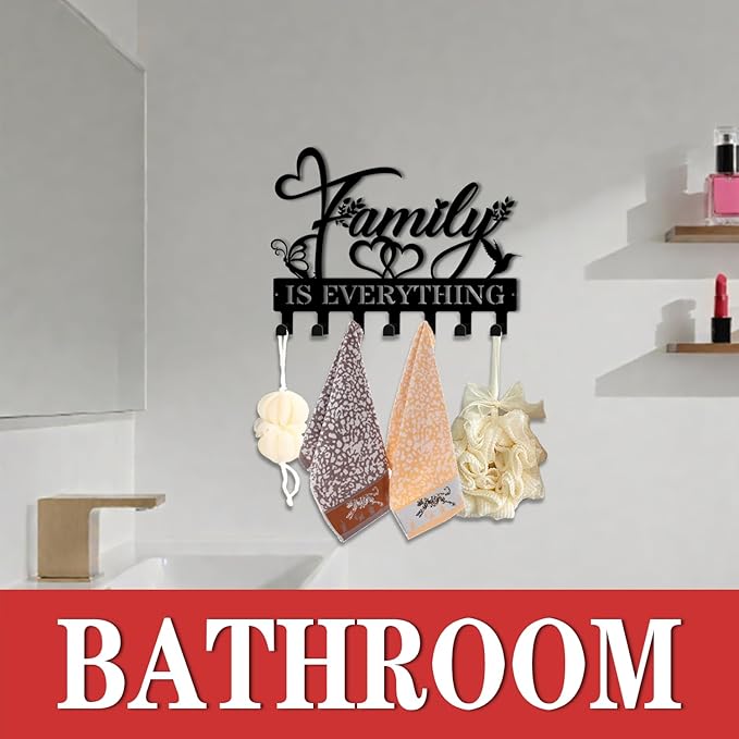 Key Holder Wall Mount, Family is Everythings Sign, Key Holder Wall for Wall Decorative with 6 Hooks, Organizer Rack Hanger fo