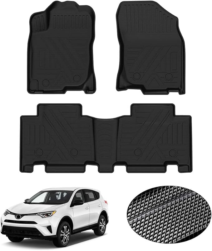KUST Floor Mats for 2013-2018 Toyota RAV4 (Not for Hybrid or Prime), All Weather Floor Liners for RAV4 Accessories Rubber Front Rear 2 Row High Edge