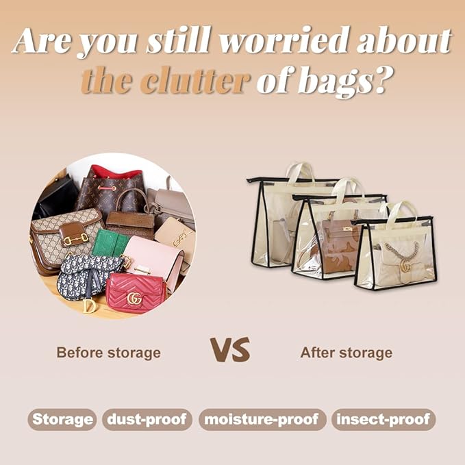 5 PCS Hanging Handbag Storage Organizer Non-Woven Transparent Dust-proof Homewares Purse Wallet Closet Storage Bag with Zippe