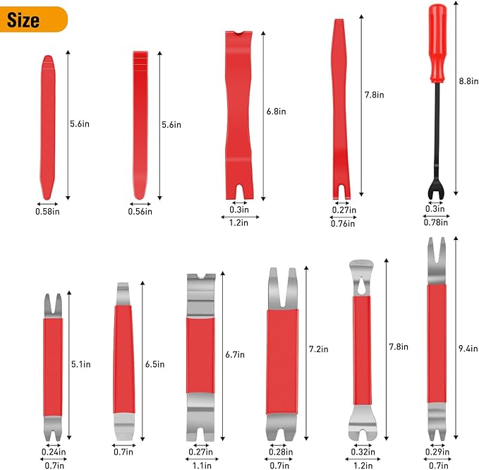 GOOACC 11PCS Trim Removal Tool Kit, Metal & Nylon Pry Tools Set for Car Door Panel, Dashboard, Audio, Clips, Fastener Remover