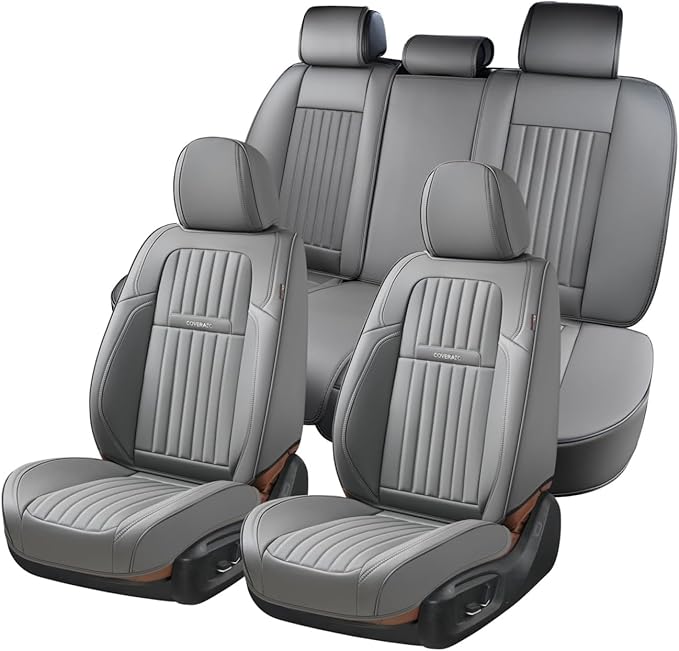Coverado Car Seat Covers Full Set, Gray Car Seat Cover, Seat Covers for Cars, Waterproof Car Seat Protector, 5 Pieces Nappa C