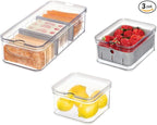 iDesign Crisp 3-Piece Recycled Plastic Refrigerator Organizer Bin Set with Lids, Clear/Gray