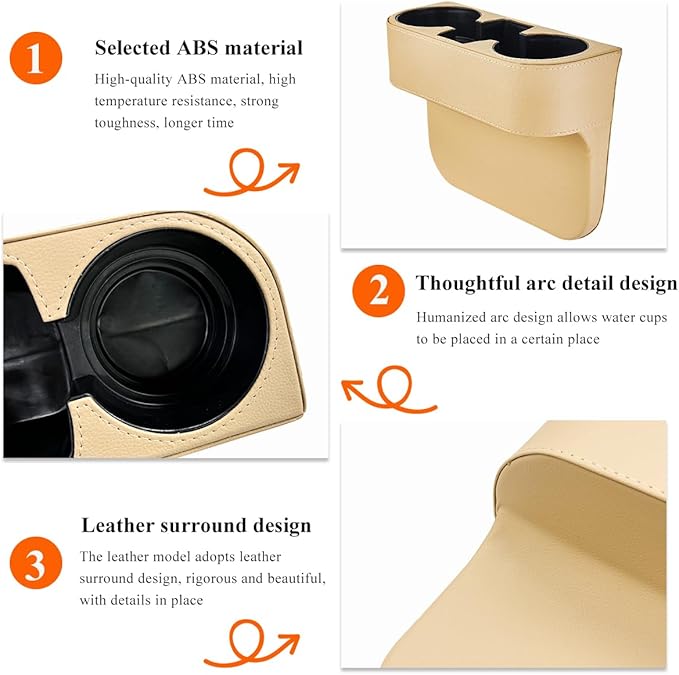 DXNQ Car Cup Holder Gap Filler Organizer, Multifunctional Auto Front Console Gap Filler with Cup Holder, Leather Extra Cup Ho