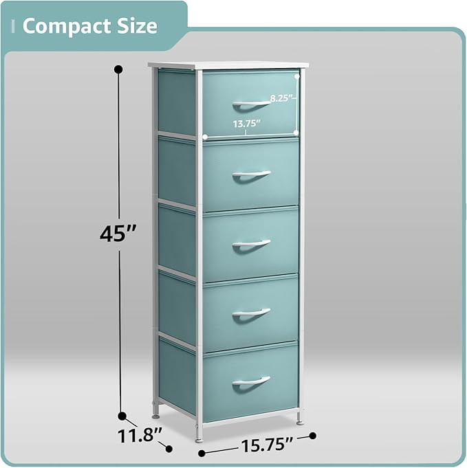 Sorbus Fabric Dresser for Kids Bedroom - Chest of 5 Drawers, Tall Storage Tower, Clothing Organizer, for Closet, for Playroom