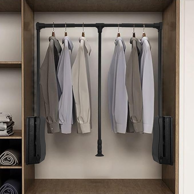 HOWHY Pull Down Closet Rod - Adjustable Side Mounted Closet Rod for Hanging Clothes,Easy to take and store clothes (Widths:27