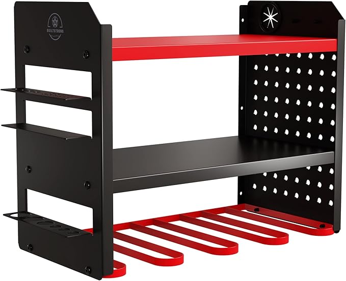 BUILTSTRONG Power Tool Organizer Wall Mount - 3-Tier Heavy-Duty Metal Hand Tool Storage Rack, Utility Racks, Drill Holder, Pe
