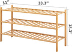 Long Shoe Rack, 3-Tier Bamboo Stackable Shoe Shelf Storage Organizer, Shoe Stand for Closet, Entryway and Hallway