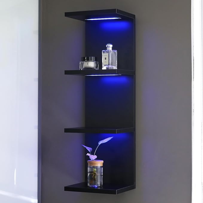 4 Tier RGB Wall Shelf-Gaming Shelf with Remote Control, Lack Shelves with Light for Bedroom | Easy to Install Cosmetic & Disp