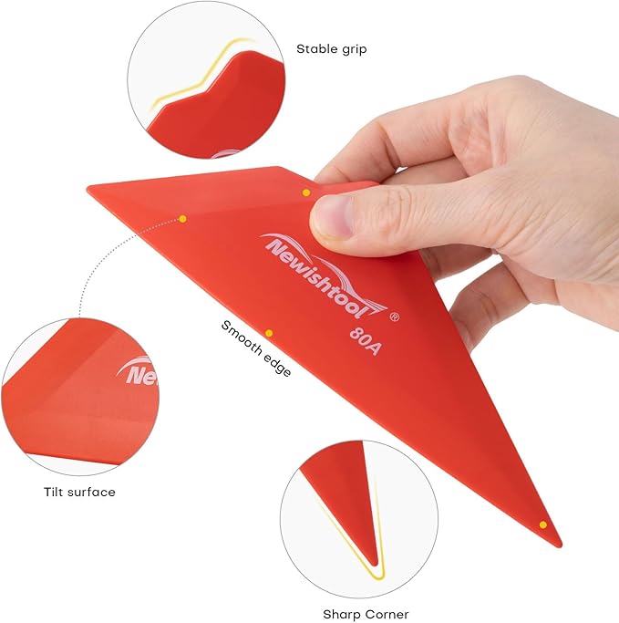 NEWISHTOOL 5-Pack Window Tint Tools Triangle Squeegee, 80A Hardness Multi-Edge Red Corner Contour Scraper Tool, Glass Tinting Squeegee for PPF, Car Wrapping, Window Film Application