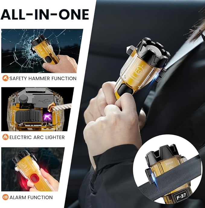 Car Flashlight Emergency Kit, 3000LM Flashlight with Window Breaker & Seatbelt Cutter, Multifunctional Safety Hammer for Vehi