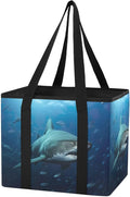 Atlantic Giant Shark Reusable Grocery Bags Large Shopping Tote Bag with Reinforced Bottom Board, Water Resistant Foldable Sto