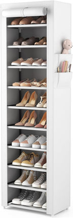 VTRIN Vertical Narrow Shoe Rack Organizer Tall Shoe Rack for Closet Entryway 10 Tier Non-Woven Cover Shoe Shelf Holds 20-22 P