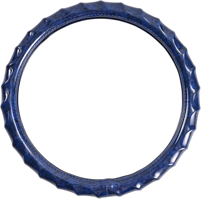 Wood Grain Steering Wheel Cover - Comfortable Grip, Artistic Design, Easy to Install, Universal Fit for Cars, Trucks, Vans & SUVs (Blue)