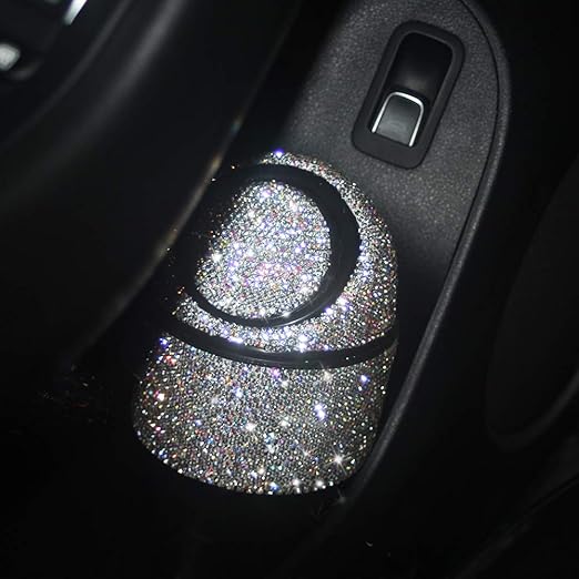 Bling Rhinestone Auto Garbage Can Car Trash Can with Lid Mini Garbage Bin for Automotive Car, Home, Office, Kitchen, Bedroom (White)