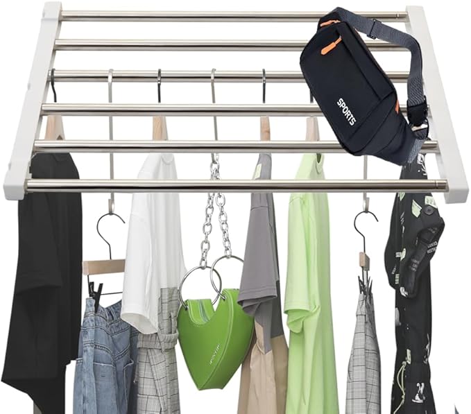 Hershii Adjustable Closet Shelf Wardrobe Rail Metal Hanging Rod Storage Rack Extendable Clothes Divider Separator Organizer f