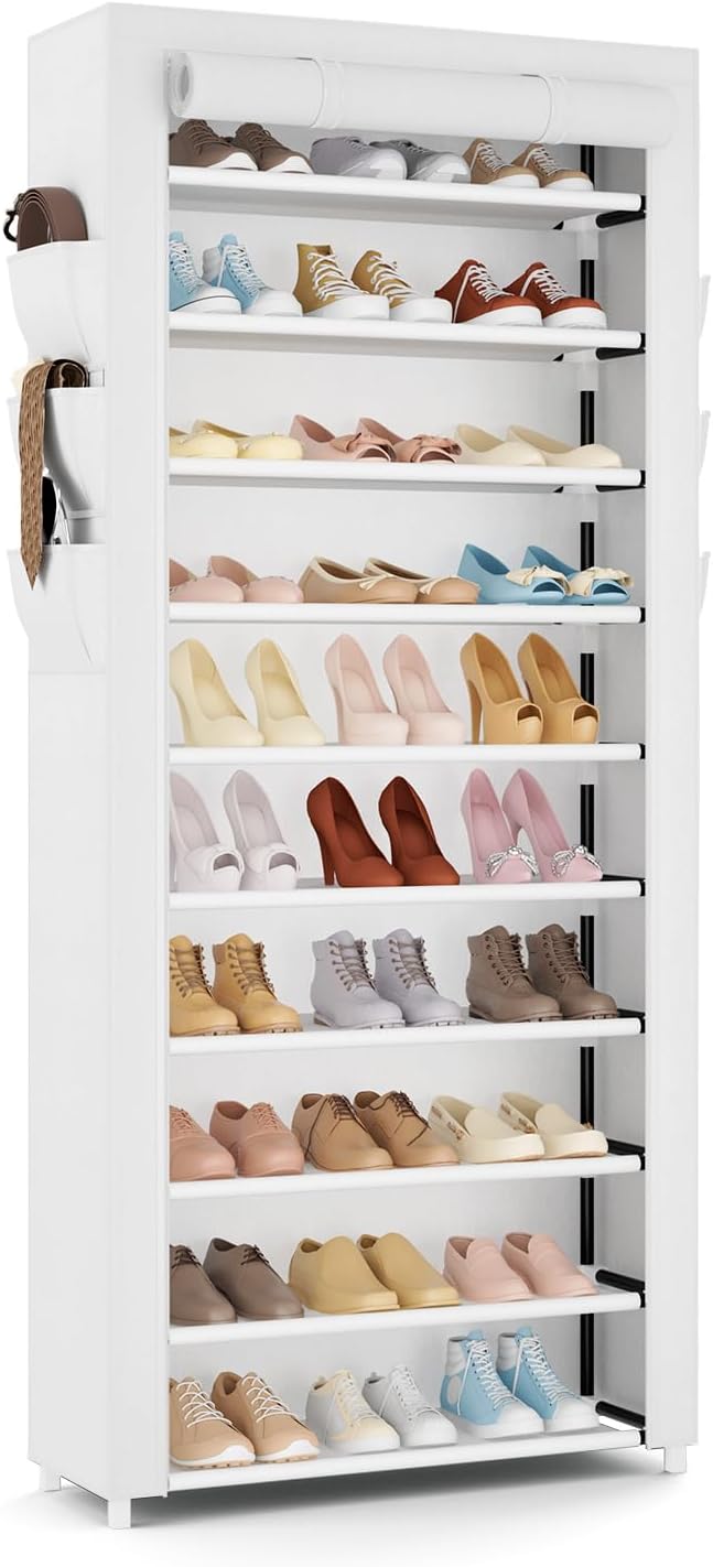 VTRIN Vertical Narrow Shoe Rack Organizer Tall Shoe Rack for Closet Entryway 10 Tier Non-Woven Cover Shoe Shelf Holds 36-41 P