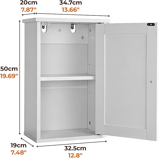 VINGLI Bathroom Wall Cabinet, White Medicine Cabinet with Single Door, Small Over Toilet Storage Organizer with Adjustable Sh