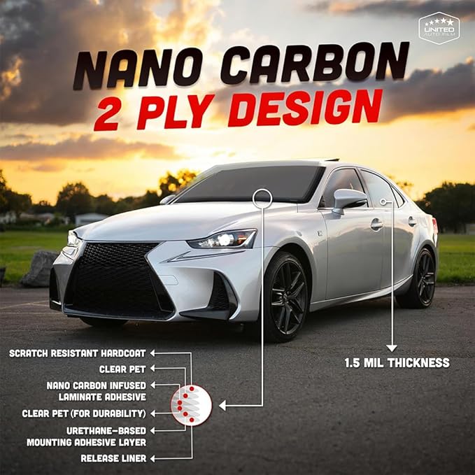 United Window Tint 24" in 100'Ft Nano Carbon Film 2Ply Charcoal 20% VLT - Clear PET Privacy Window Tint for Car, Home, Blocks UV/IR Rays, Reduce Heat & Glare- Adhesive Film - Lifetime Color Stability
