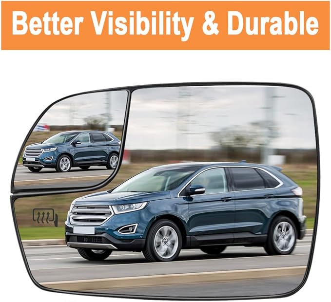 Senzeal Driver Side Heated Mirror Glass Replacement with Blind Spot Mirror for Ford Edge 2015 2016 2017 2018 (Left Side)