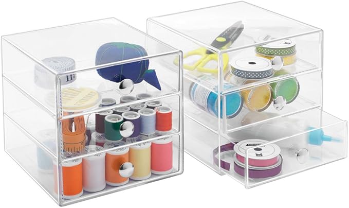 iDesign 3-Drawer Stackable Makeup Organizer - Clear Plastic Drawers for Bathroom, Vanity, or Desk