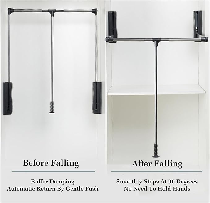 Pull Down Clothes Rail,Extendable Wardrobe Rod,Heavy Duty Hanger,Adjustable Telescopic Lift Rod,for Hanging Clothes Wardrobe,