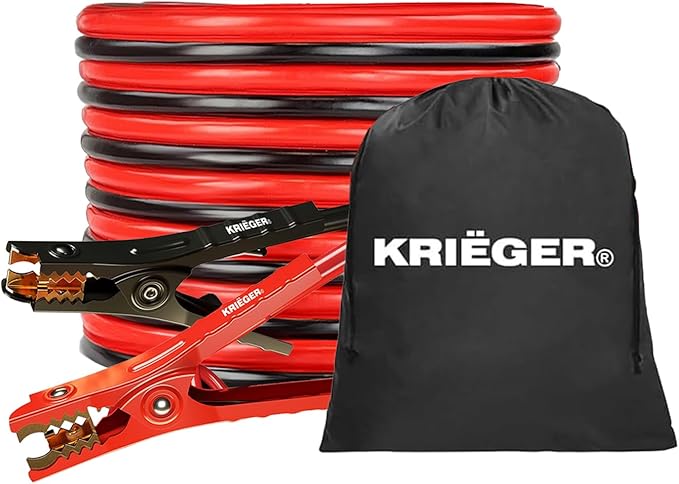 K KRIËGER Jumper Cables for Car Battery, Heavy Duty Automotive Booster Cables for Jump Starting Dead or Weak Batteries with Carrying Bag Included (25-Feet (2-Gauge)