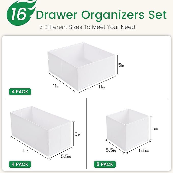 Criusia 16 Pack Underwear Drawer Organizer, Drawer Organizer Clothes, Foldable Cloth Storage Box Closet Dresser Drawer Divide